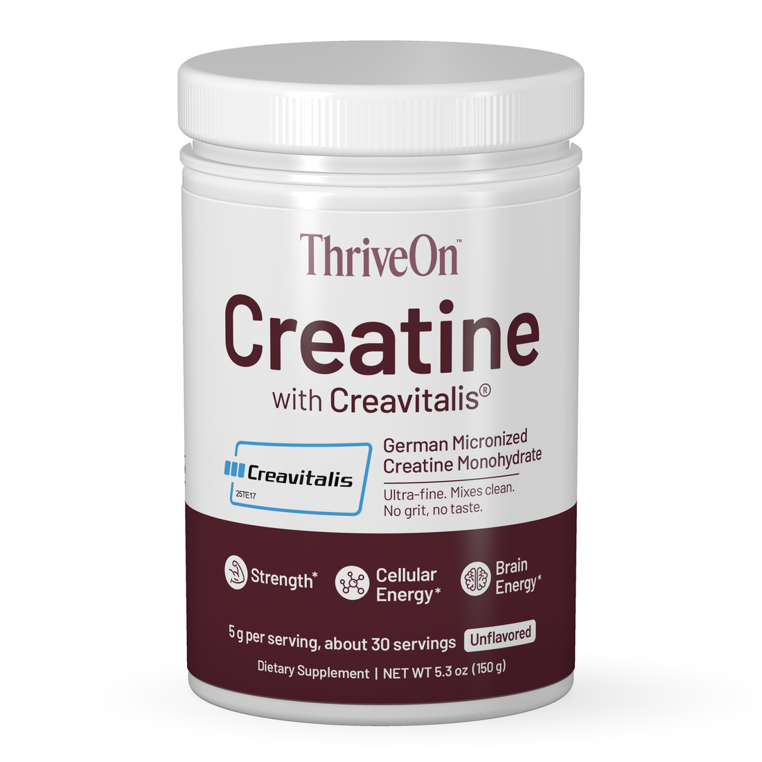 ThriveOn Creatine with Creavitalis®, 30-serving tub, front label