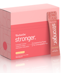 Box of ThriveOn Stronger supplement with a pink design on a white background